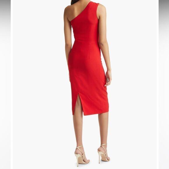 Dress the Population Martine Stretch Crepe One-Shoulder Red Dress Size XXL - Picture 2 of 7